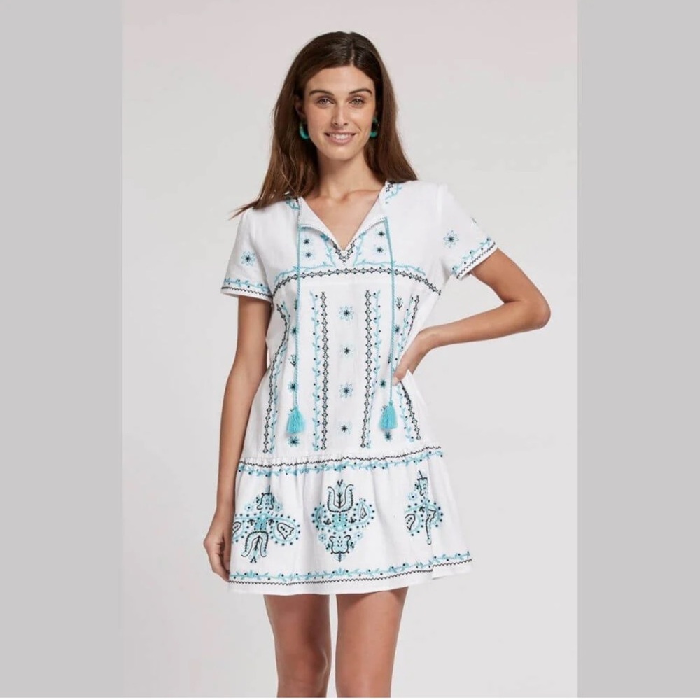 Tyler Boe Embroidered Blue and White dress
